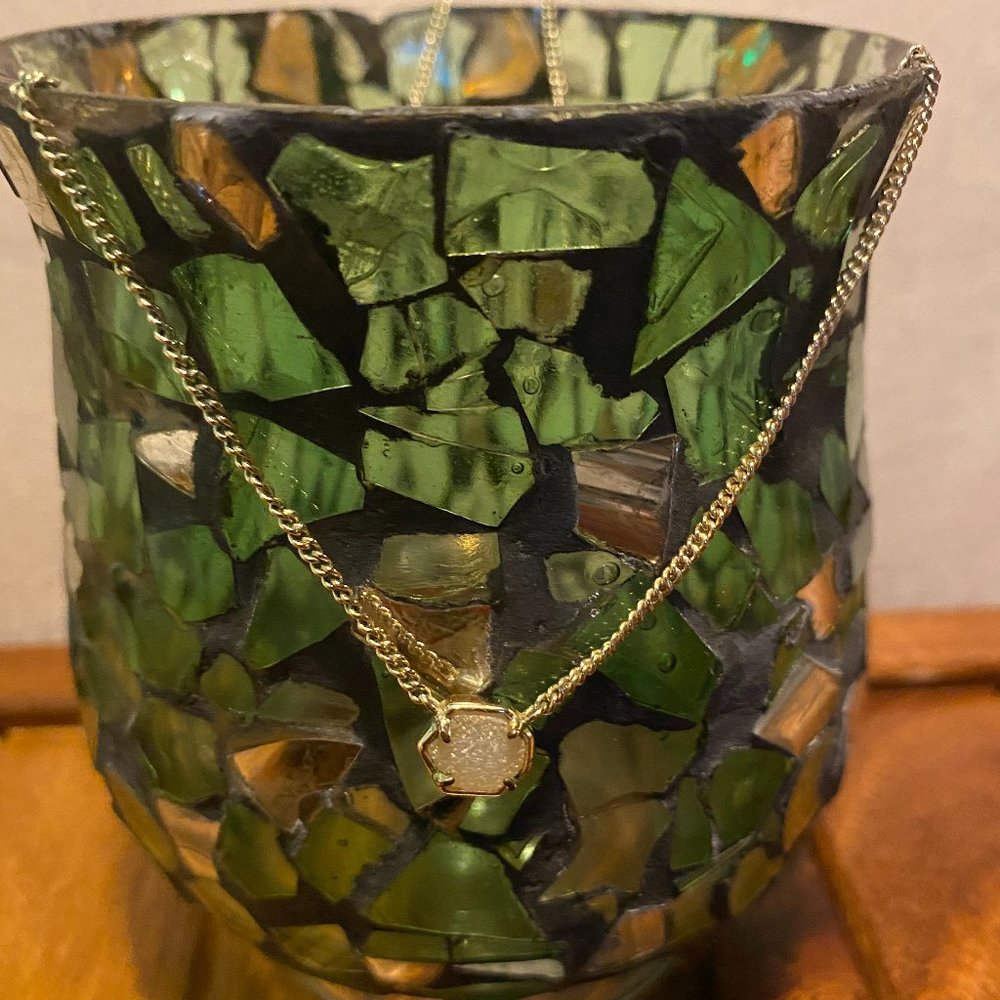 Kendra Scott Mable gold necklace with iridescent / white drusy druzy stone .